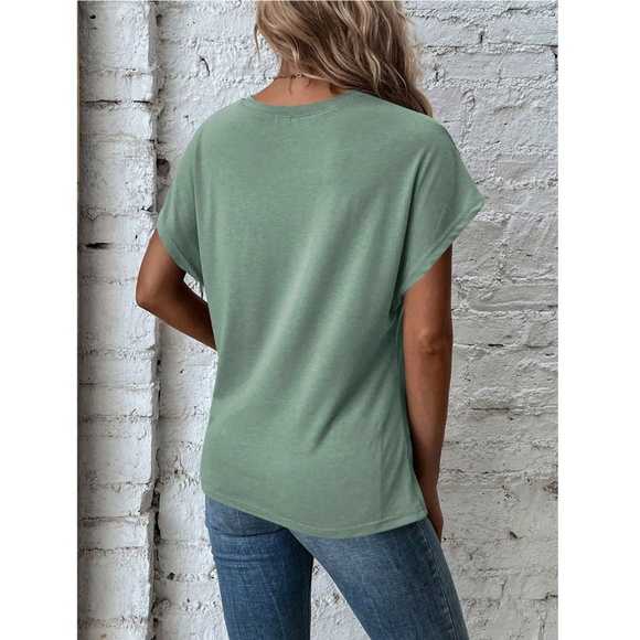 Twist Detail Green Tee Shirt Short Sleeve Round Neck - Picture 6 of 13
